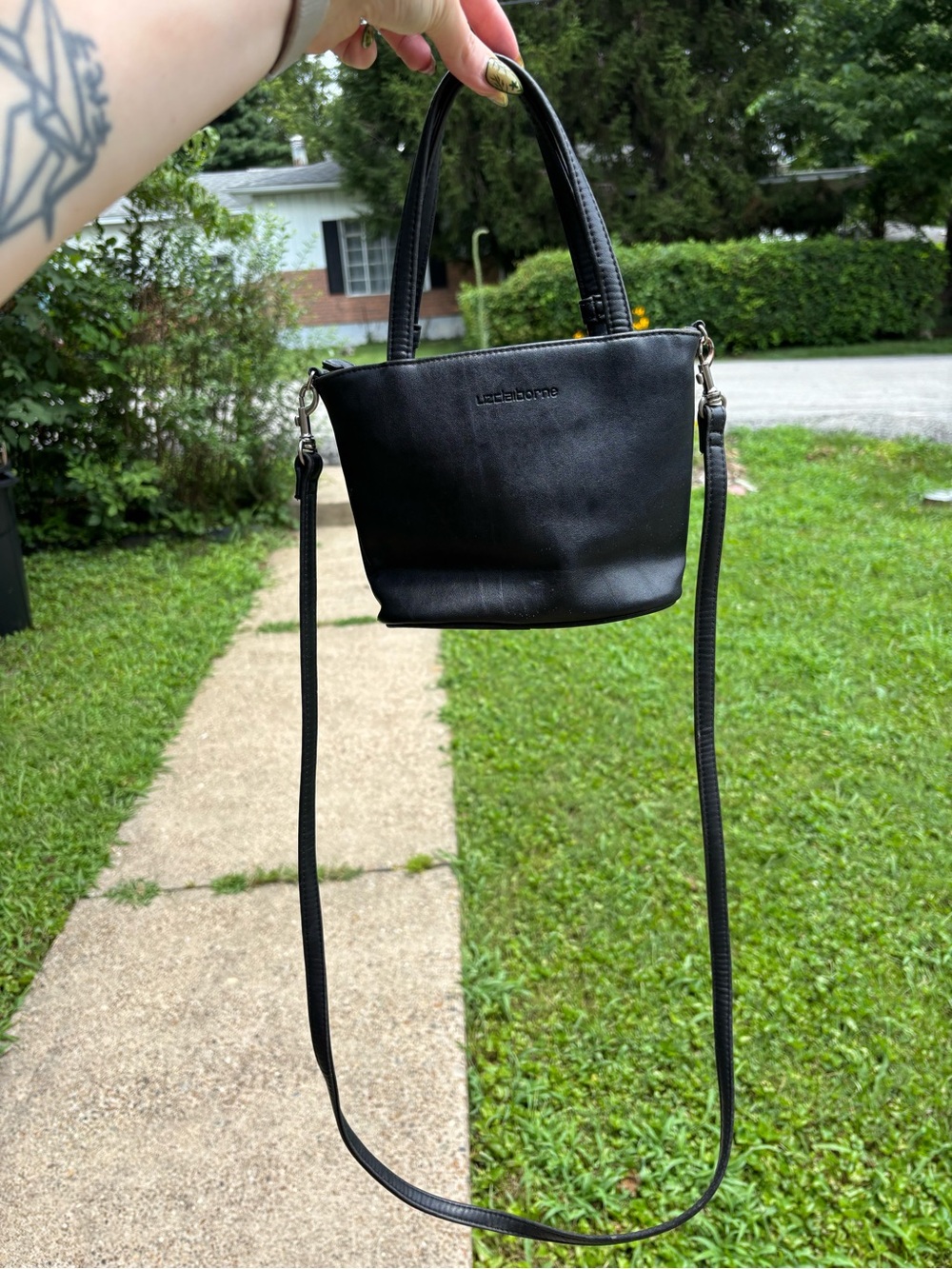 Vintage Liz Claiborne Mini Black Crossbody Bucket Bag - Convertible Tiny Tote